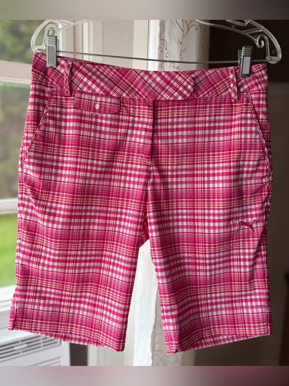 PUMA Pink Plaid Golf Bermuda Shorts Preppy Country Club Athletic Barbie Sz 4